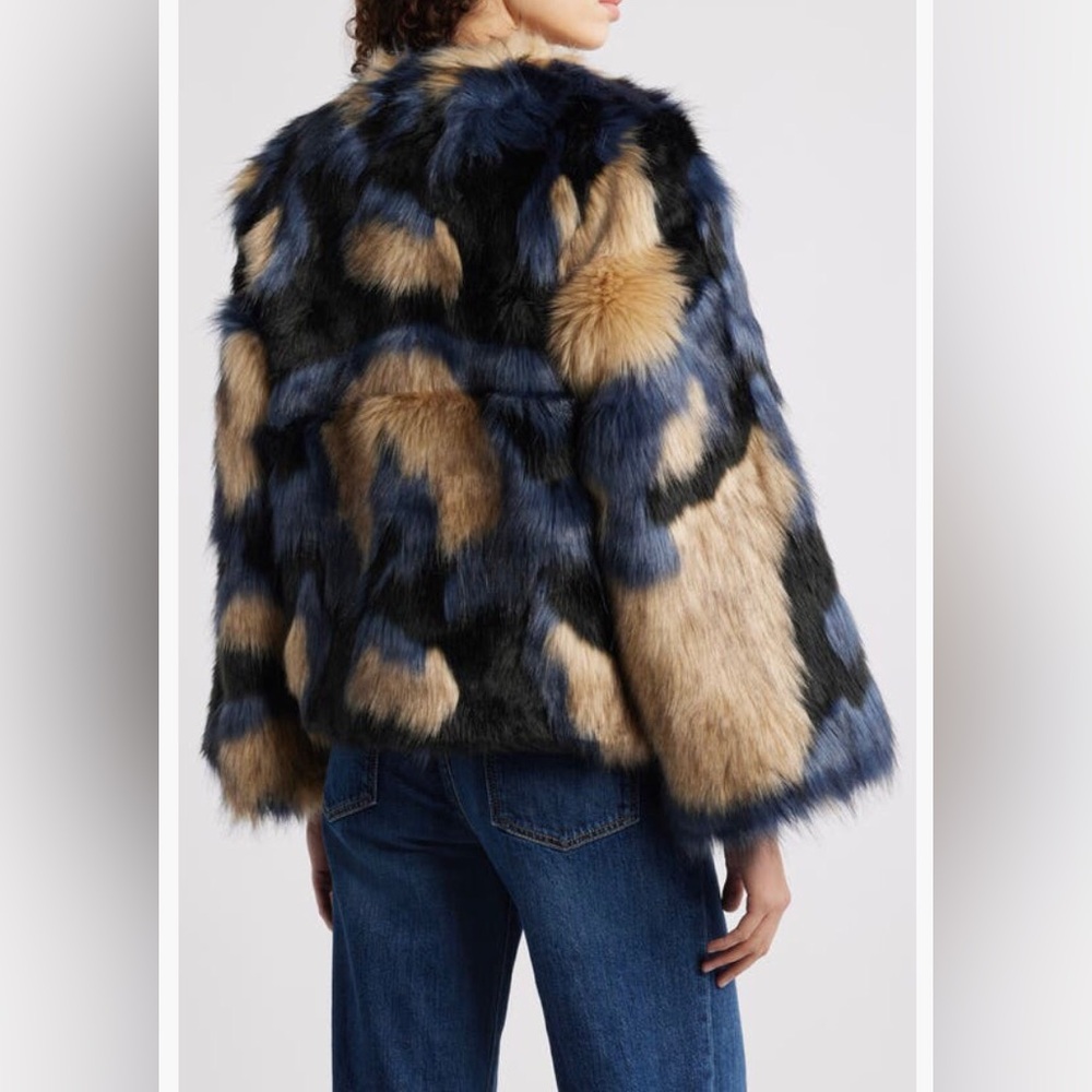 NWT $398 FARM Rio Multicolor Faux Fur Coat in Multicolor, Size X-Large! - Picture 2 of 6